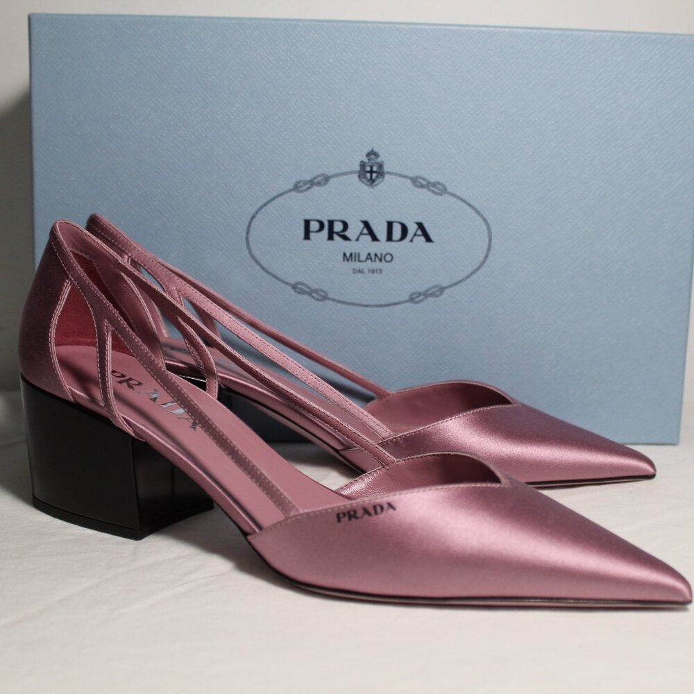 NWB PRADA Runway Pointed Toe Pumps Pump Purple Cut-Out Satin $1370